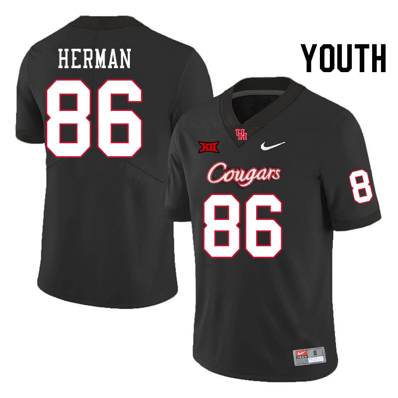Youth #86 Darson Herman Houston Cougars Big 12 XII College Football Jerseys Stitched-Black - Click Image to Close